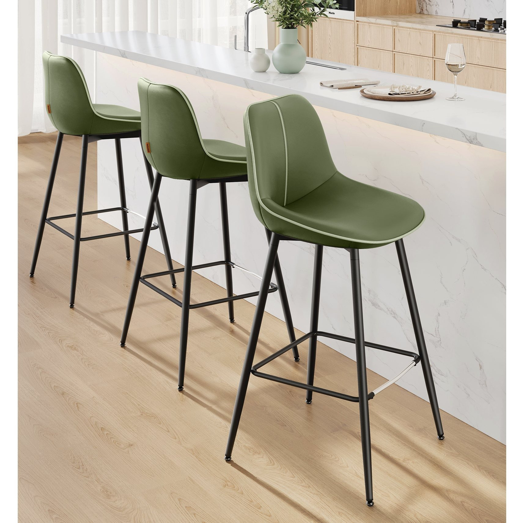 TEMU Ensemble de 2 chaises de comptoir, pieds en métal avec pieds réglables, tabourets de bar pour cuisine, ergonomique, montage facile, vert