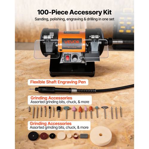 bench buffer polisher 8300 10600 rpm adjustable polishing buffing machine with grinding fiber and wool wheels 100 piece accessory kit for jewelry wood metal stone jade diy