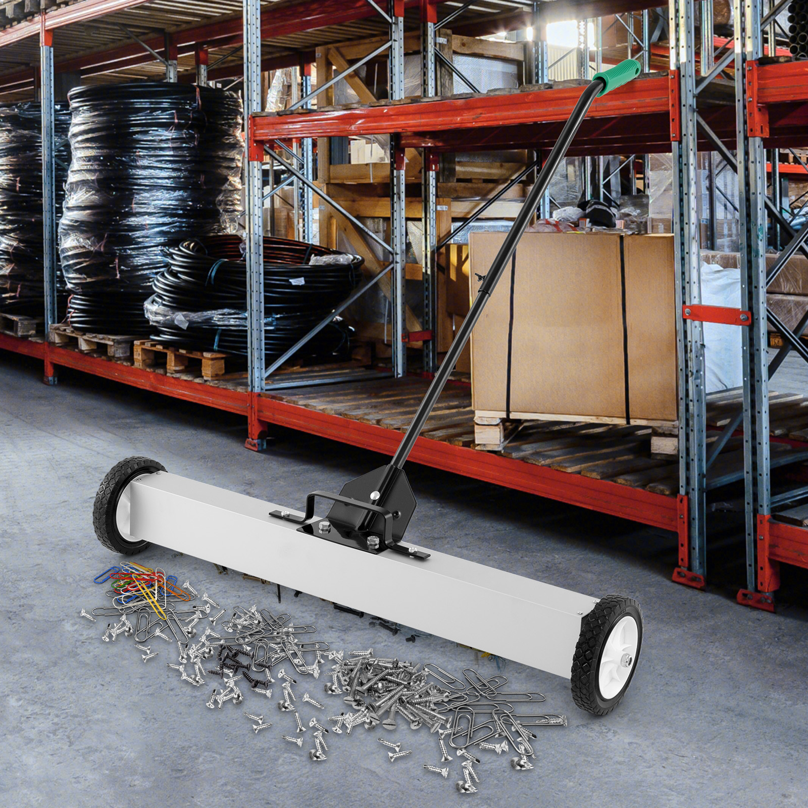 TEMU Costway 36-inch Sweeper W/ Wheels, 50 Lbs Capacity Rolling Pickup Tool W/ Adjustable Handle & Quick Release Latch, Lawn Sweeper For Nail Screw