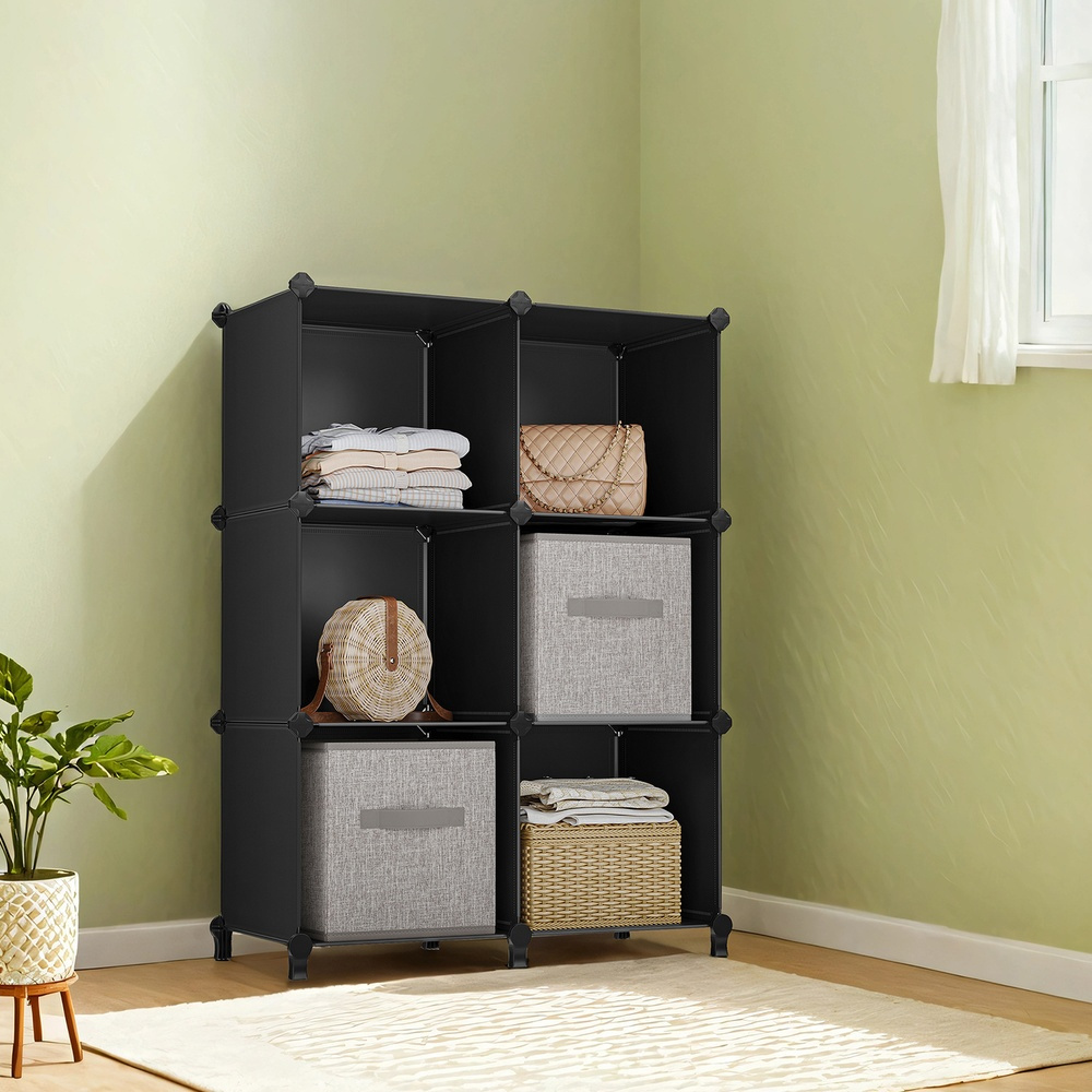 TEMU 6 Cube Storage Organizer, Diy Closet Shelf, Plastic Clothes Organizer, Modular Bookcase, 13 X 14.6 X 13 Inch Cubes, With Feet And Rubber Mallet,
