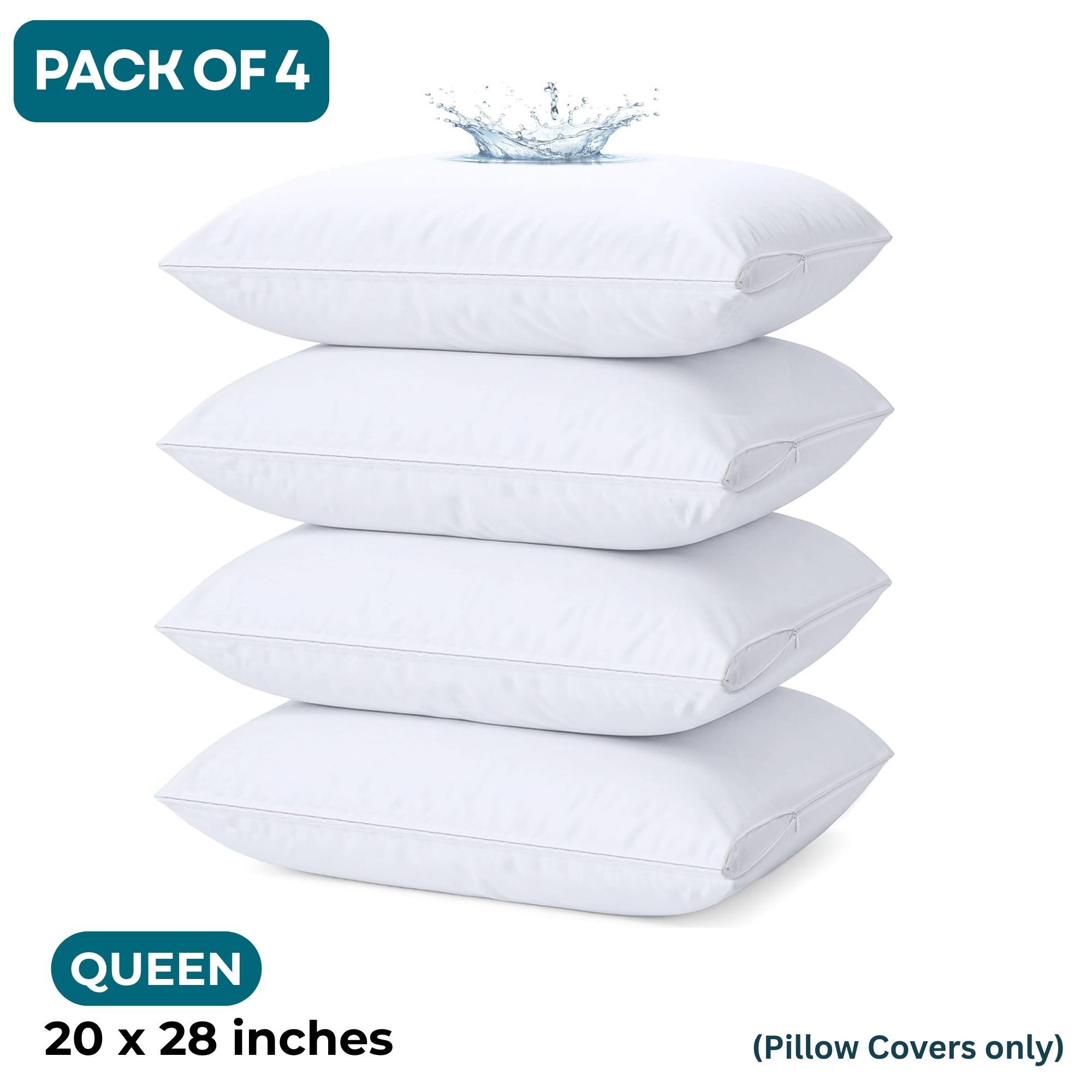 TEMU Pack Of 4 Waterproof Zippered Pillow Protector, Soft And Nioseless Pillow Protector With Zipper - Waterproof And Machine Washable - Breathable