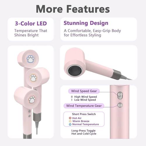 diffuser hair dryers for women men 110000 rpm high hair blow dryer for thick hair protable travel hair diffuser dryer brushless motor 3 2 lightweight hairdryer pink