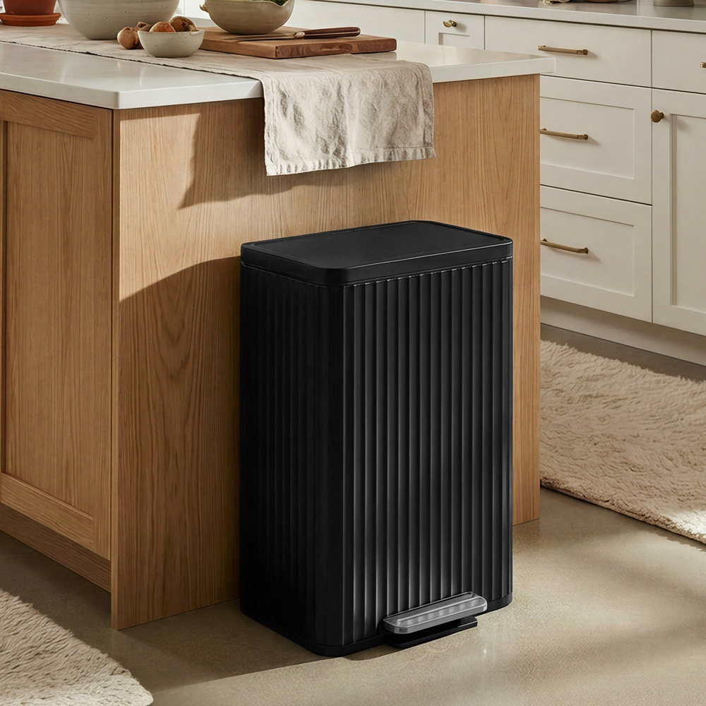 TEMU Poubelle de cuisine 13 gallons avec pédale, couvercle à fermeture douce, seau intérieur amovible, poubelle en acier inoxydable, noir