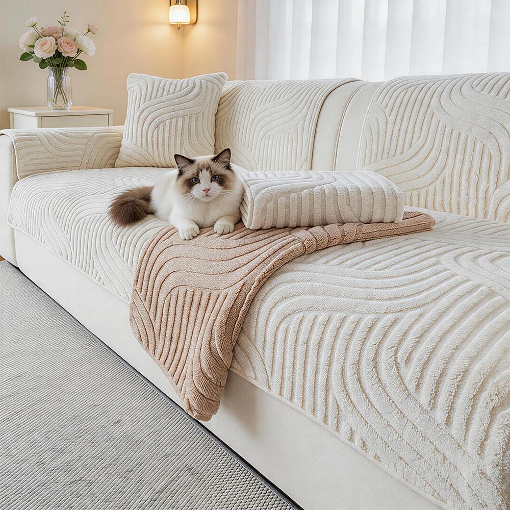 TEMU Coussin de canapé en polaire de antidérapant de couleur unie style bohème, adapté à toutes , résistant aux animaux de compagnie et lavable en