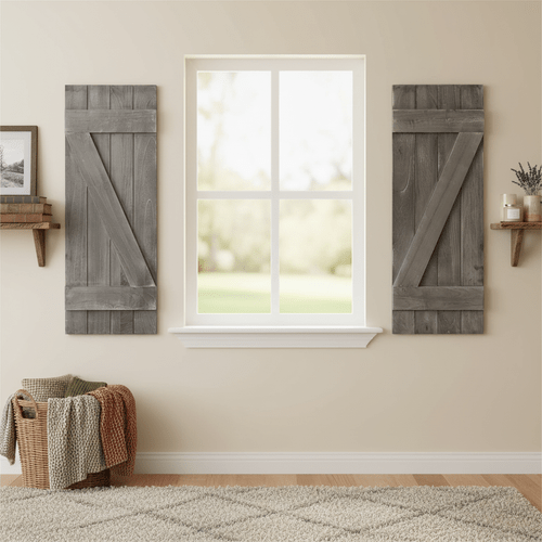 2pcs wood wall decorative panels farmhouse window shutters with installation kits indoor outdoor wall shutters for hallway entryway porch and living room
