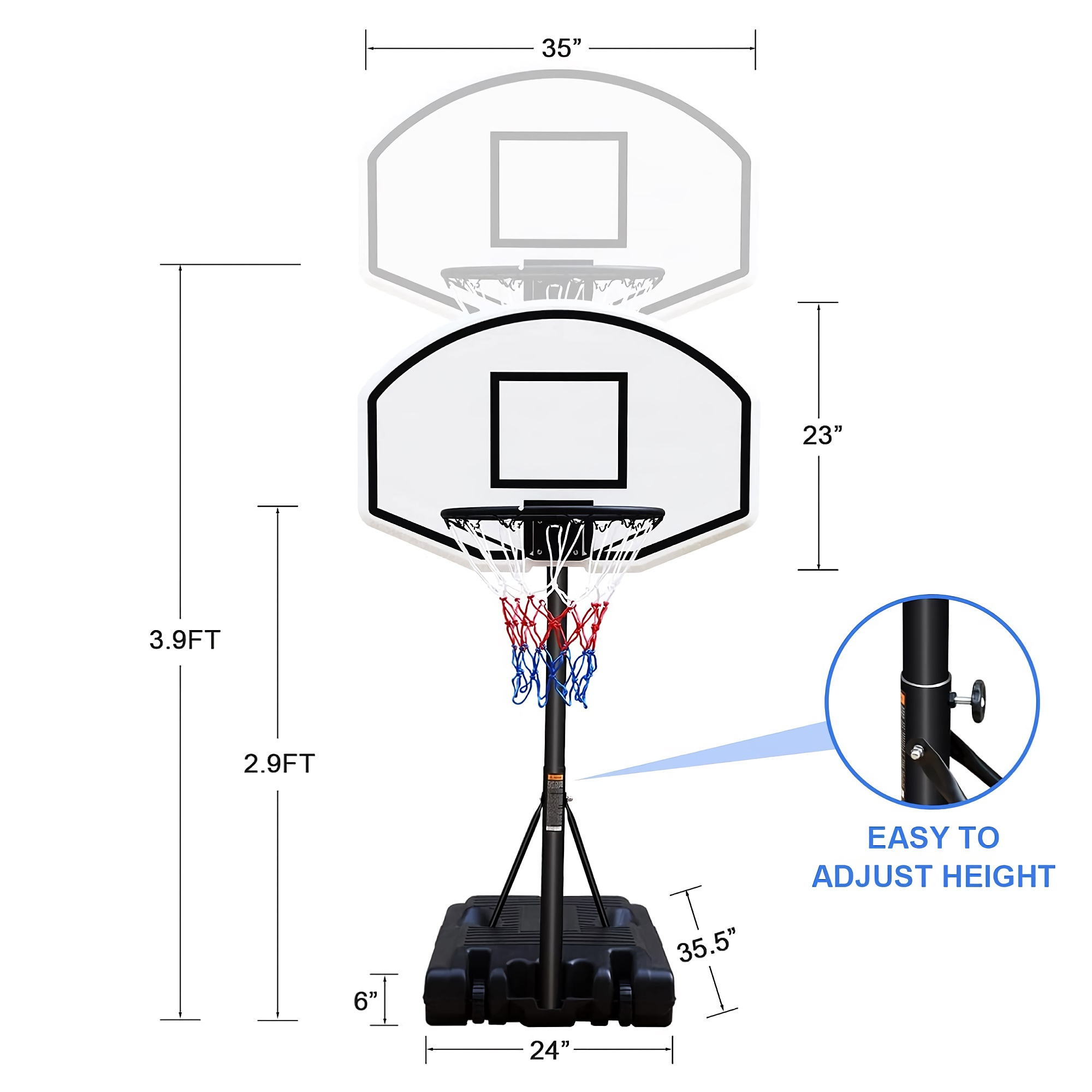premium poolside basketball hoop portable height adjustable sport goal with 36   backboard heavy duty steel system for home office and outdoor   1