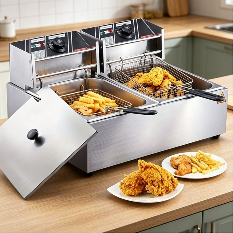 TEMU 12l Deep Fryer, Electric Countertop Deep Fryer, With Basket And Lid, Stainless Steel Deep Fryer, With Temperature Control And Protection,