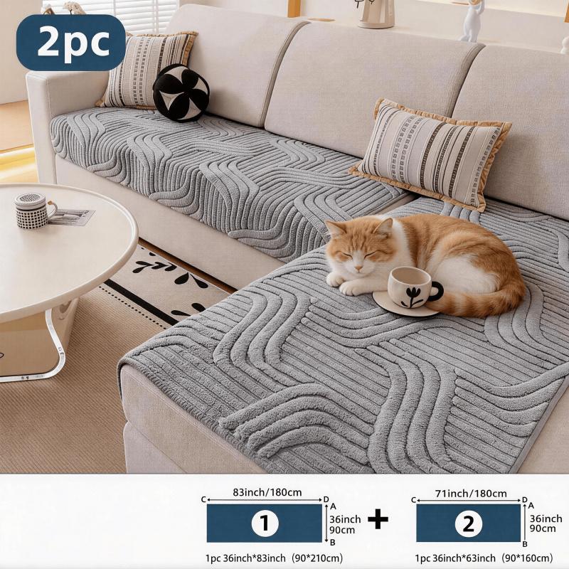 TEMU 2pièces de coussins de canapé combinés avec texture ondulée, housse de canapé, matériau en peluche courte de haute qualité, adapté aux animaux
