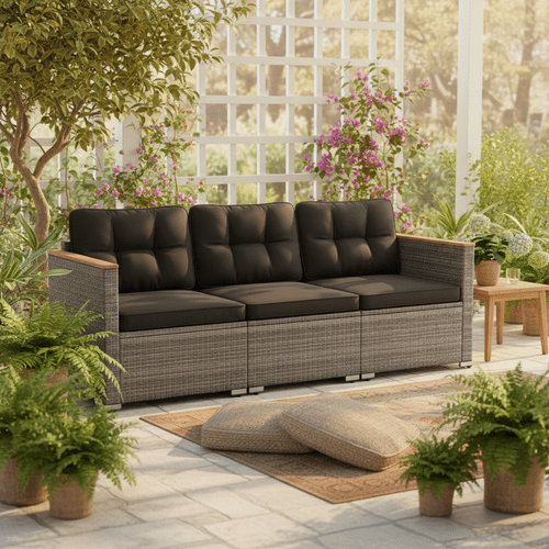 3 seat outdoor patio sofa couch pe rattan wicker loveseat set w deep cushioned seating for porch deck garden backyard