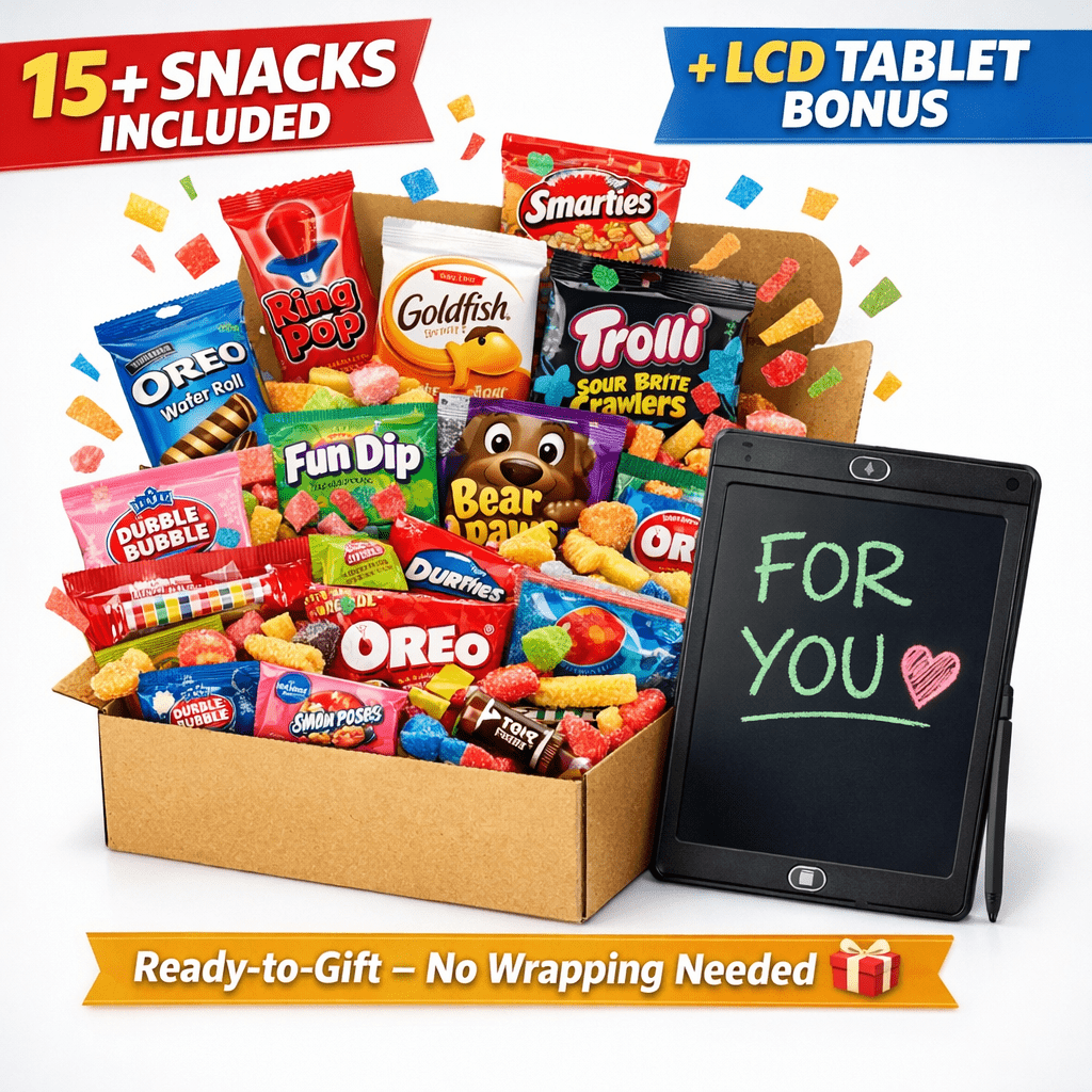       pack candy chocolate gummies biscuits treats lcd writing board writing pad only not electronic tablet birthday gift basket ready to gift surprise box