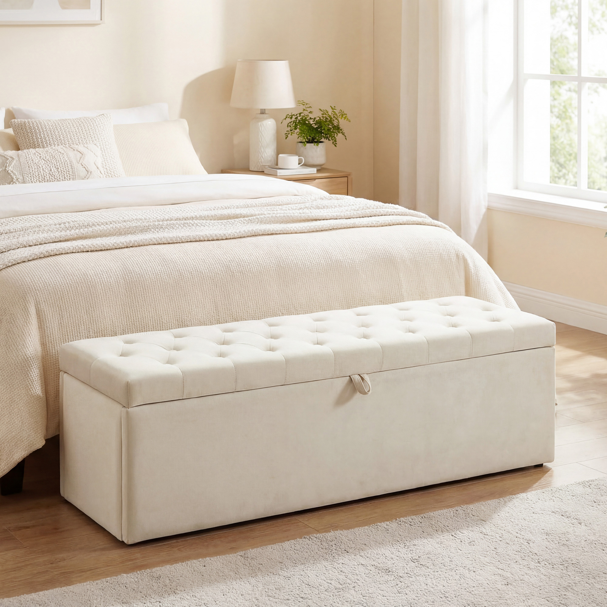 TEMU Pouf de rangement, banc de bout de lit rembourré en velours avec épais rembourrage, banc de rangement capitonné à boutons pour chambre, salon,