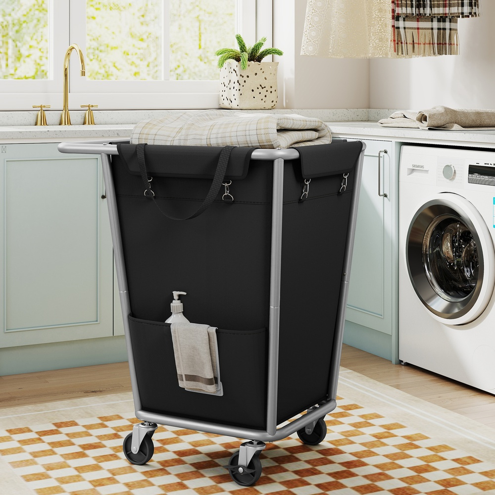 TEMU Panier à linge roulant avec roulettes, 130 L (34,3 gallons), corbeille à linge mobile avec sac amovible, cadre en acier robuste, noir encre