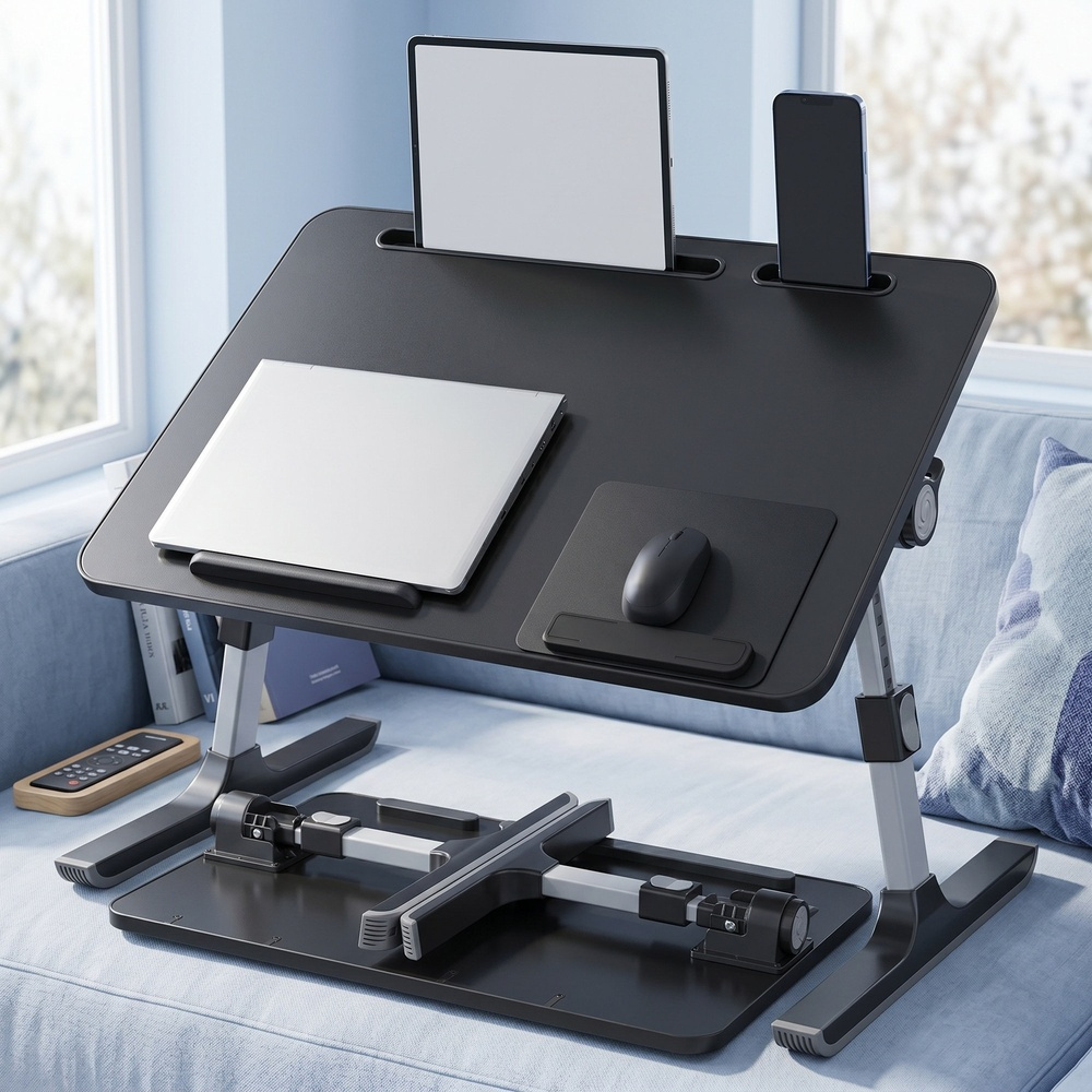 TEMU Plateau d'ordinateur portable avec tiroir, table plateau de lit pour ordinateur portable pour canapé, 23,6 x 15,7 x 9,8 pouces, noir