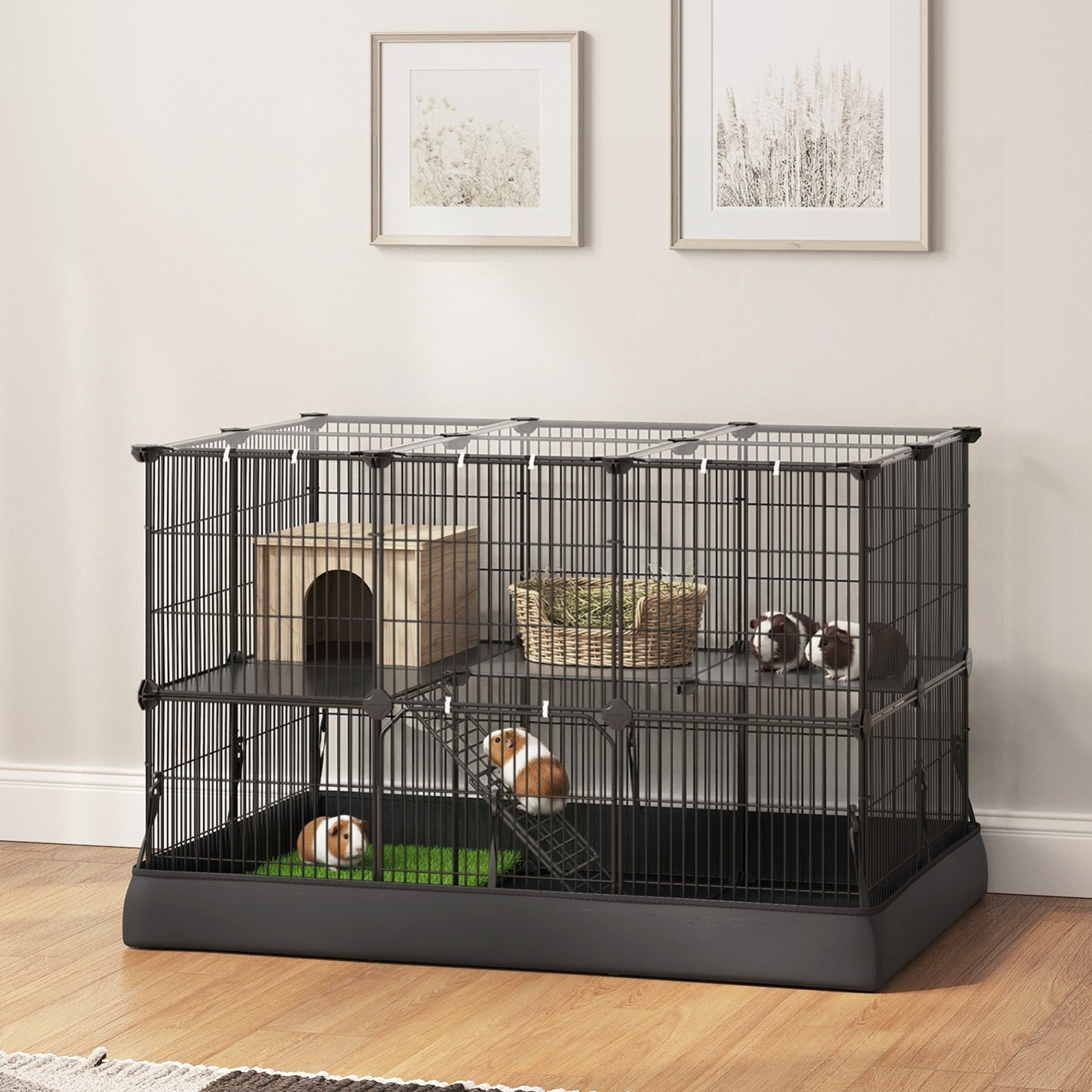 TEMU Parc pour Petits Animaux avec Sol, Clôture pour Animaux de Compagnie à Faire Soi-Même pour Intérieur, pour Hamsters, Lapins, Hérissons, Noir