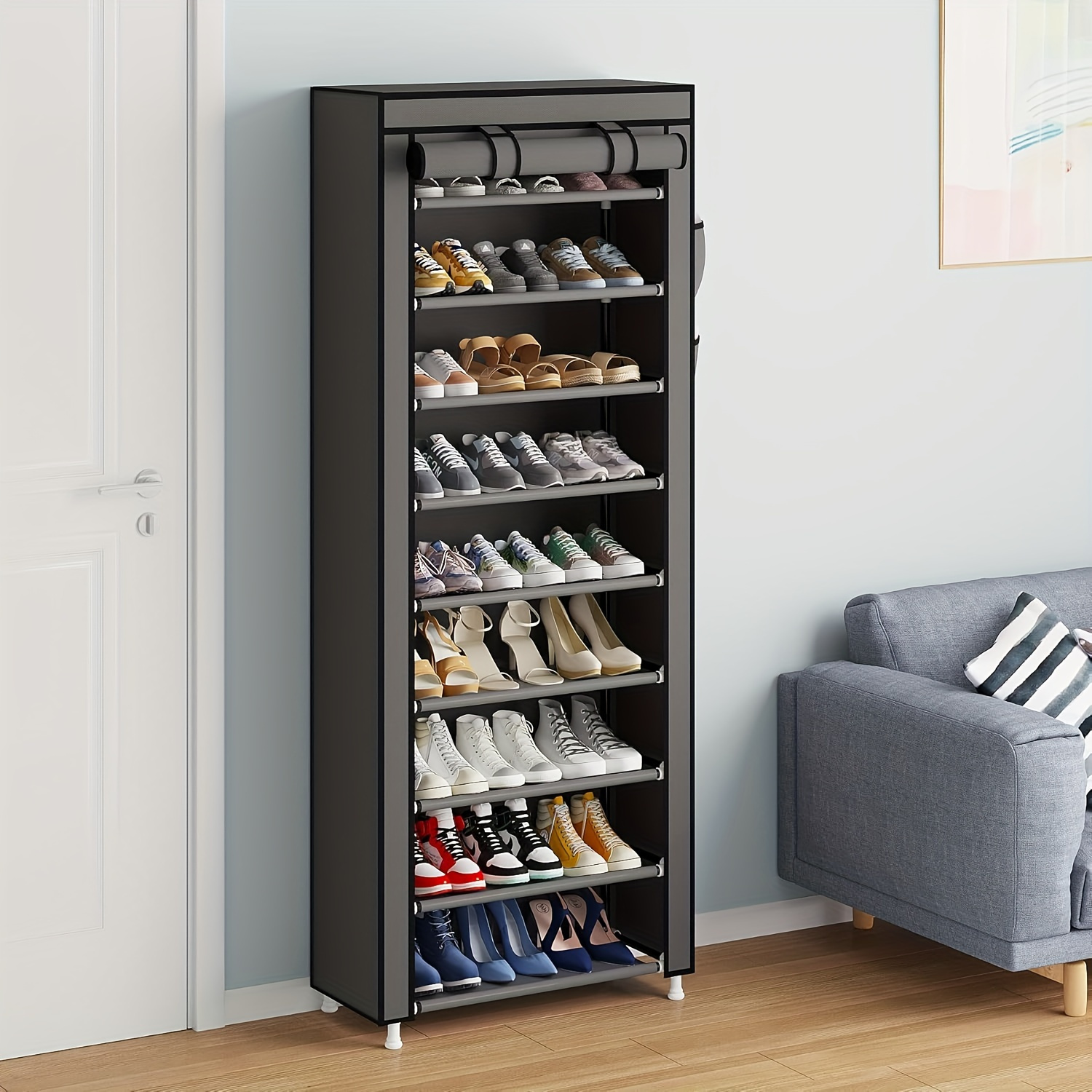 TEMU Meuble de Rangement à Chaussures 9 Étagères Grande Capacité, Organisateur de Chaussures Anti-Poussière Facile à Assembler pour Entrées, Chambres