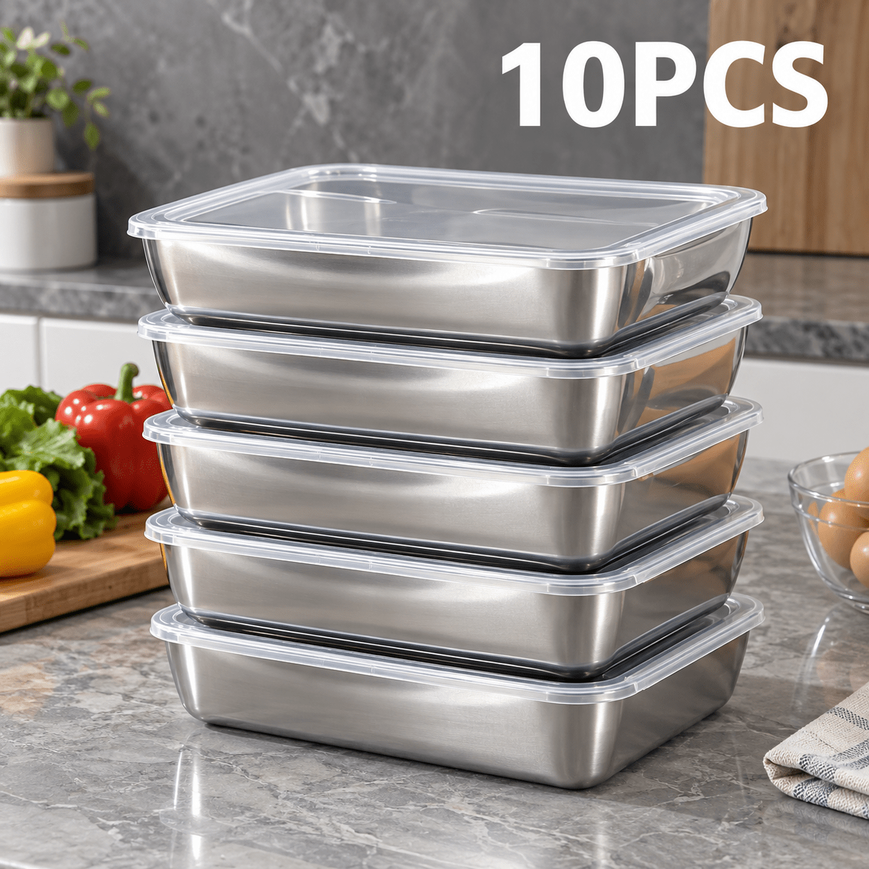 TEMU Ensemble de 10 grands récipients de conservation des aliments - Capacité de 2100 ml/70,8 oz, plateaux de préparation de repas rectangulaires