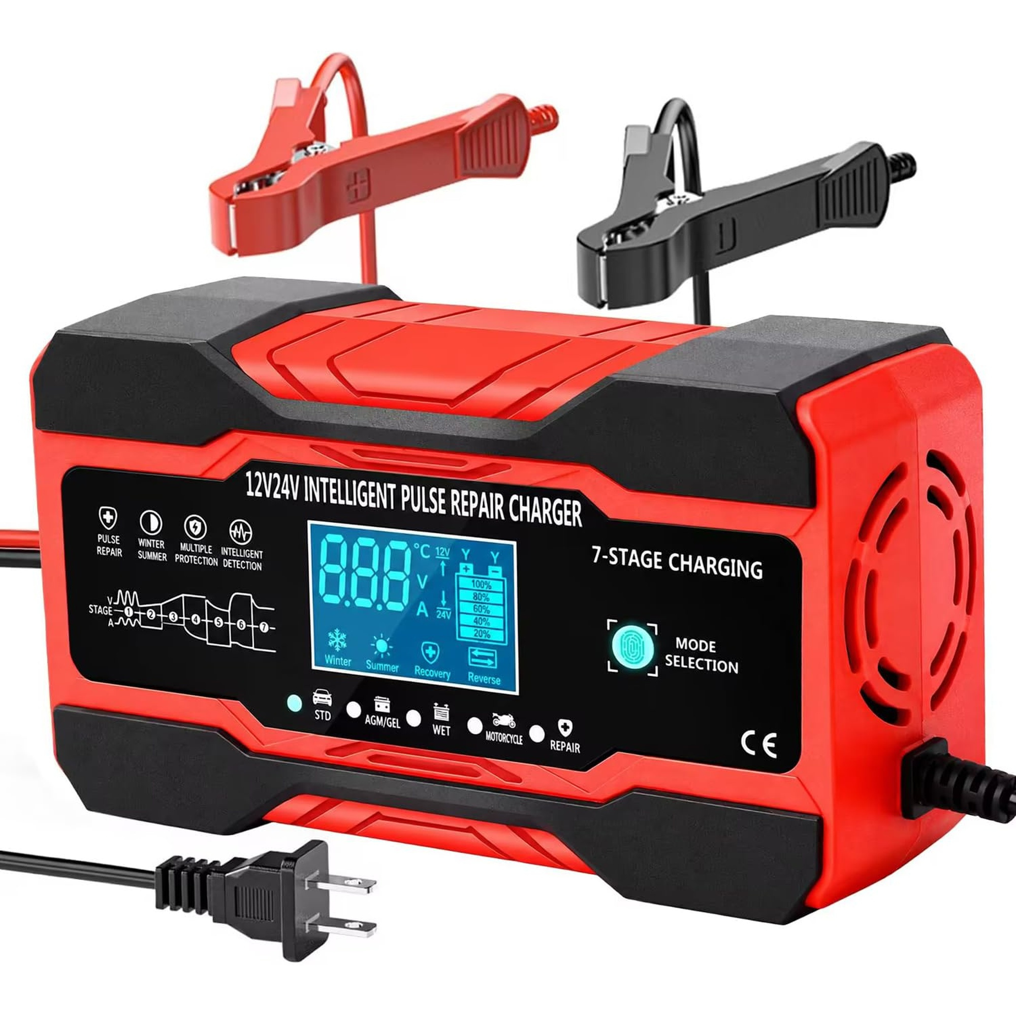 TEMU Chargeur de batterie intelligent, 12V/24V 10A/5A, Réparation par , Auto/Camping-car