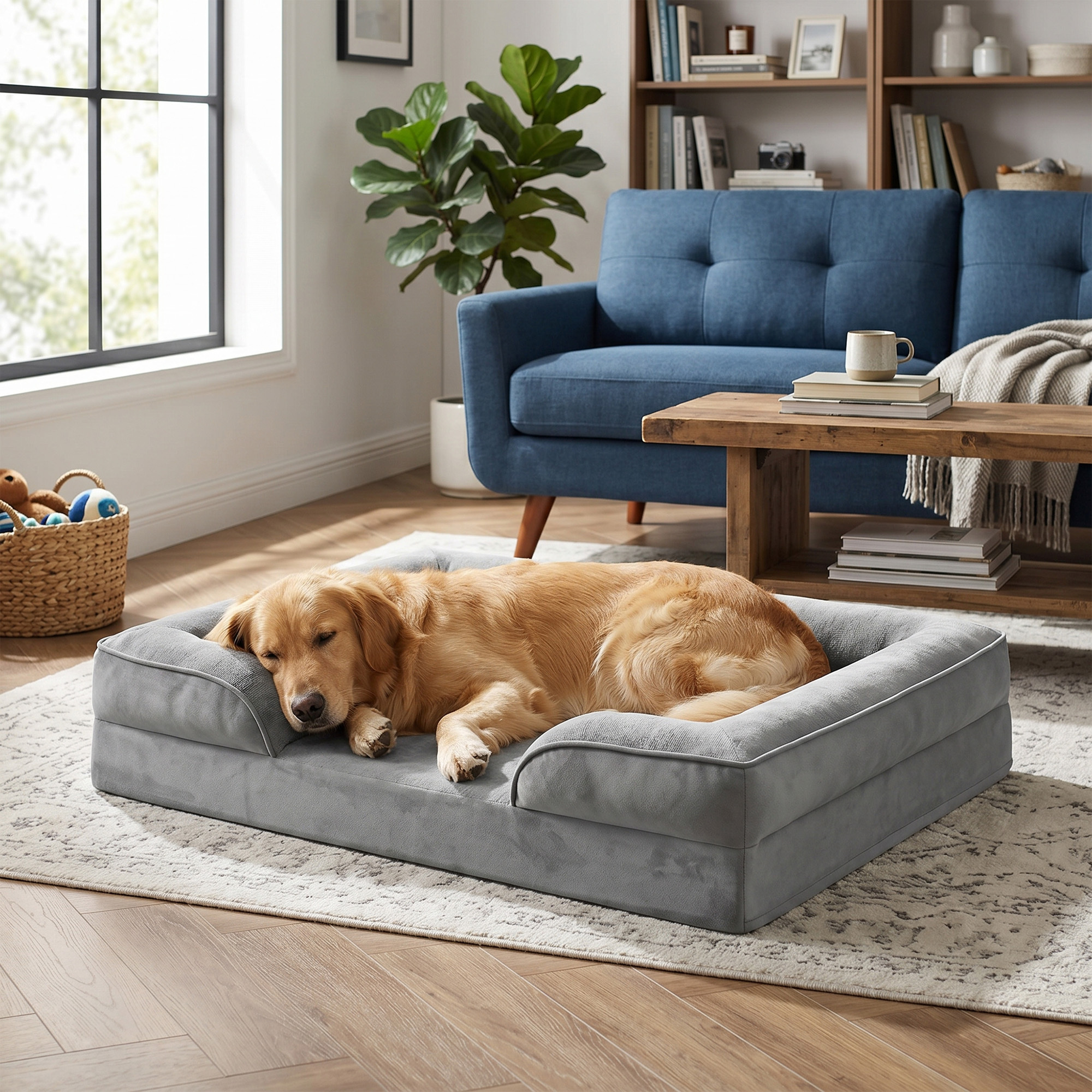 TEMU Lit canapé pour grands chiens, lit imperméable et lavable pour animaux de compagnie avec mousse à alvéoles, 44,1 x 31,9 x 6,7 pouces, gris