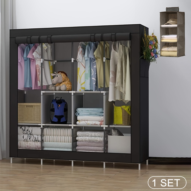 TEMU Portable Grande avec 6 Étagères de Rangement, 4 Sections à Suspendre et 4 Poches Latérales pour Organiser Vos Vêtements