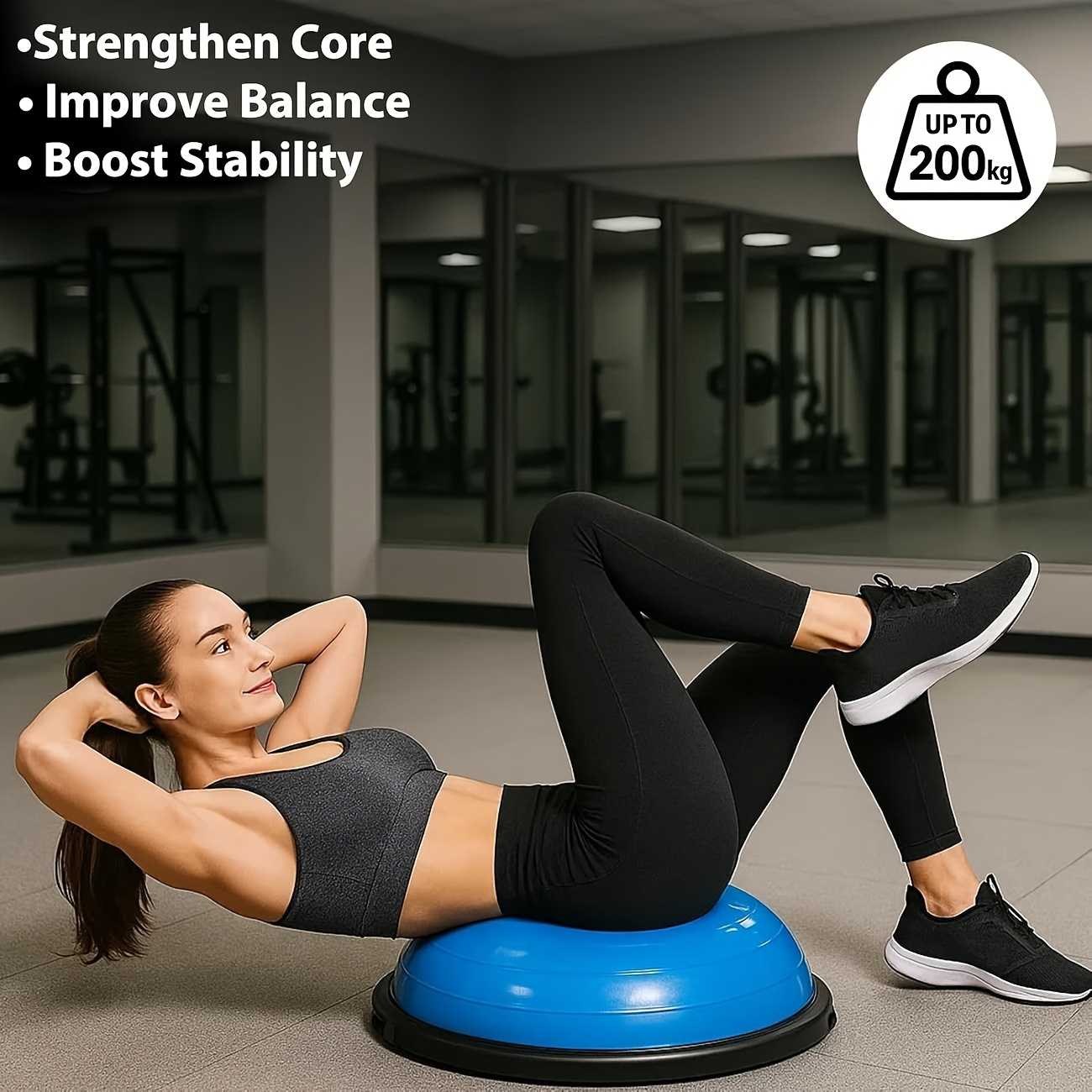 TEMU Balance Trainer Half Ball, Anti-burst Pvc Balance Board With Detachable Resistance Bands, Home Exercise Ball For , Strength Workout & Stability