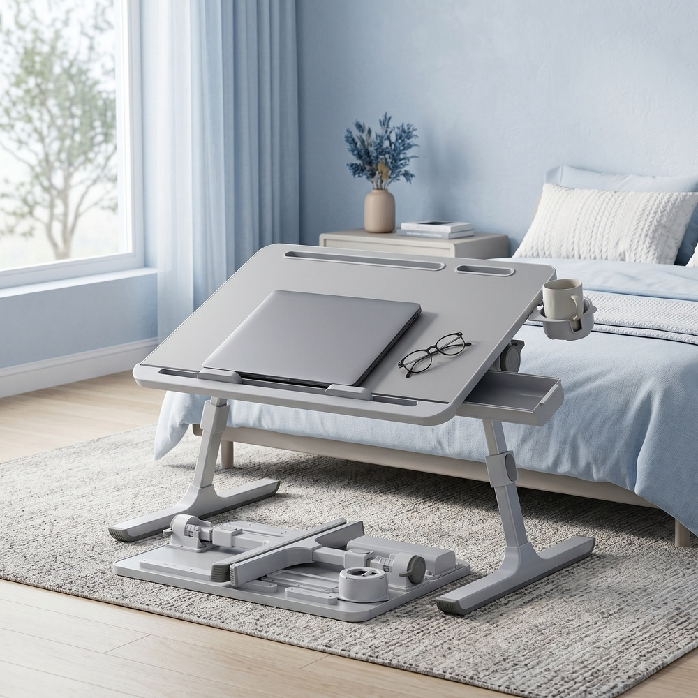 TEMU Table de Bureau Pliante, Hauteur Réglable, Inclinaison à 120°, 56 x 40 cm, Plateau de Lit Pliable pour Ordinateur Portable