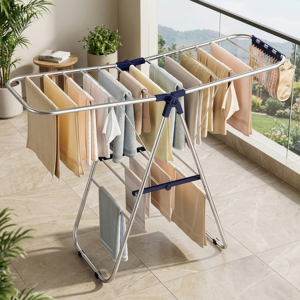 TEMU Étendoir à linge pliable en métal, séchoir à vêtements, ailes de réglables en hauteur, 17 x 51,2 x 39 pouces