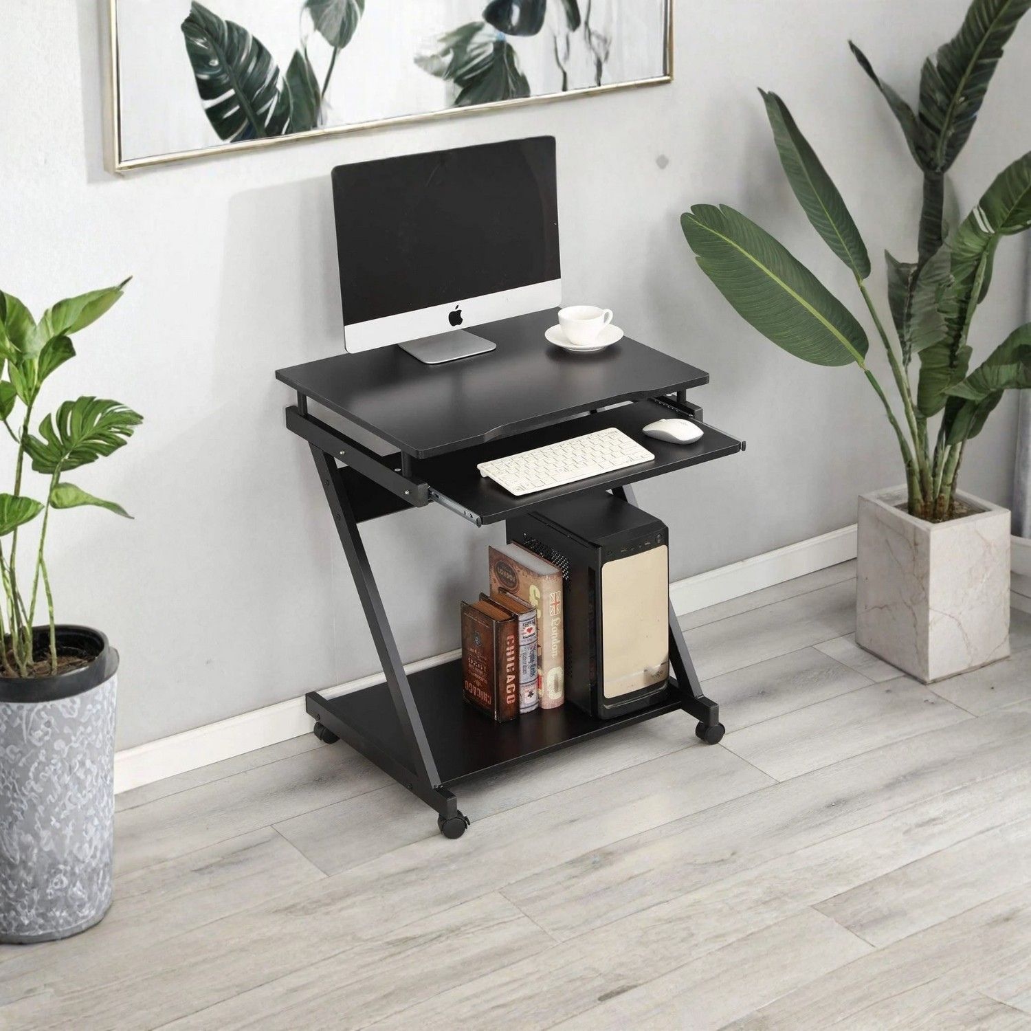 TEMU Bureau pour ordinateur portable de avec roulettes - encombrante avec stabilité et fonctionnalité - Cadre durable, plateau à clavier coulissant