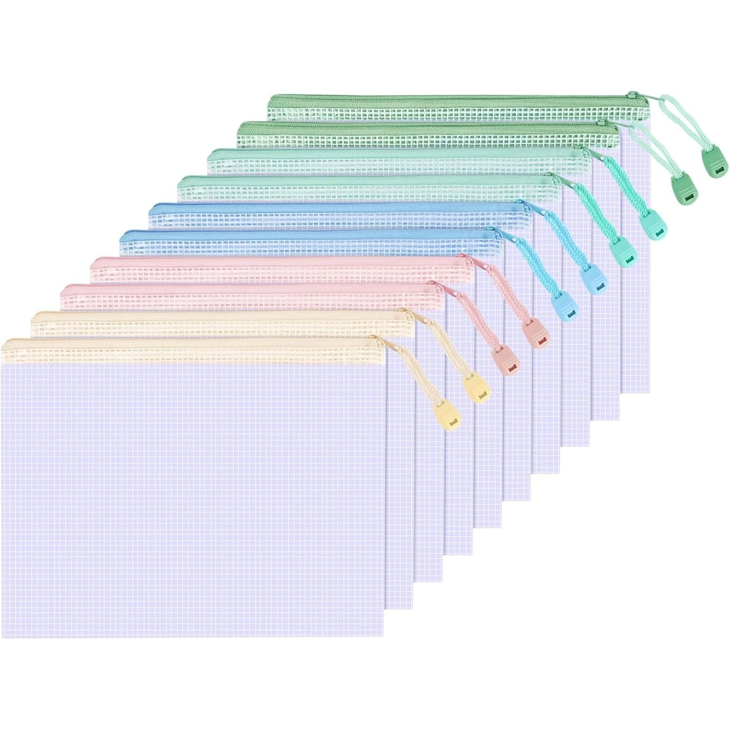 TEMU Lot de 24 pochettes à fermeture éclair en , 8 couleurs, pochettes A4 avec poche étiquette, pochettes étanches à fermeture éclair pour de classe,