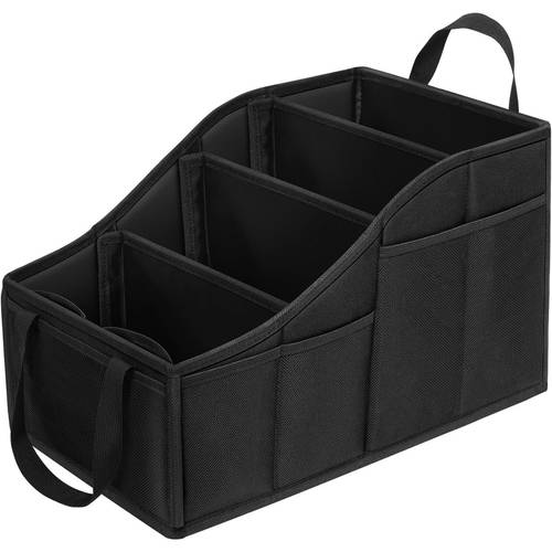 car organizer bag waterproof foldable four compartment large capacity design with 4 cup holders black