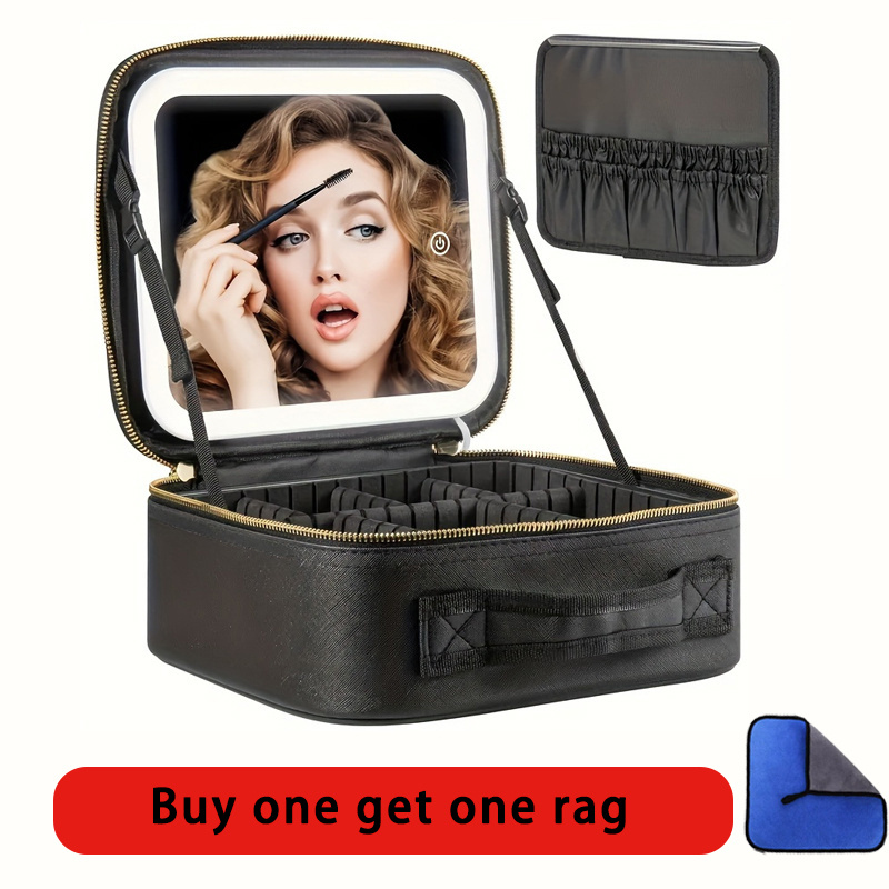 TEMU Trousse de Maquillage LED avec - 2 Couleurs, Étui Cosmétique Portable à Cloisons Réglables, Design à Deux Niveaux, Construction Robuste, Idéal