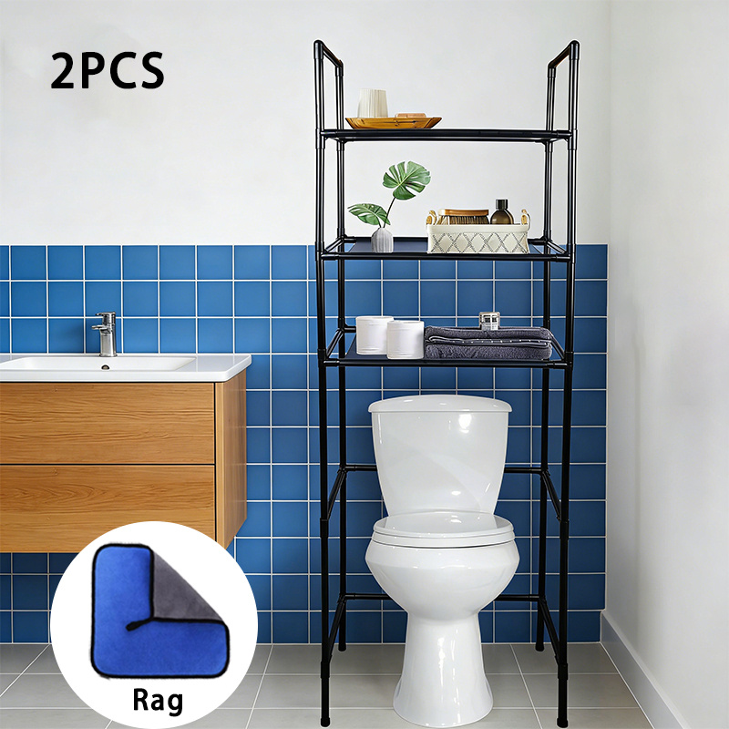 TEMU 【 Lot de 2 pièces 】1 étagère de rangement et 1 chiffon, étagère de rangement à trois niveaux positionnée au-dessus des toilettes - Conçue pour