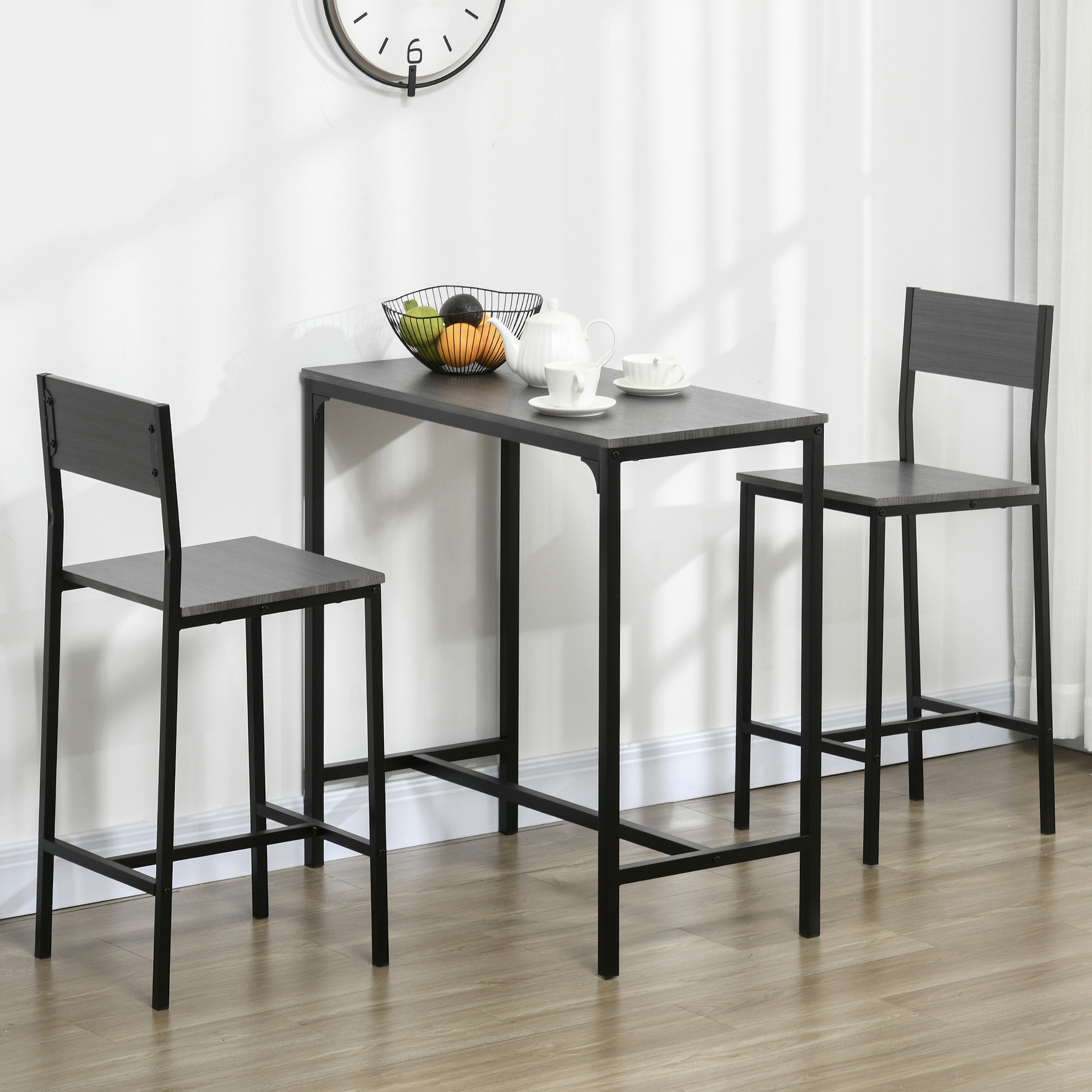 TEMU Ensemble de table de bar industrielle hauteur comptoir 3 pièces et 2 tabourets à haut, ensemble de table à manger pour petit espace dans à