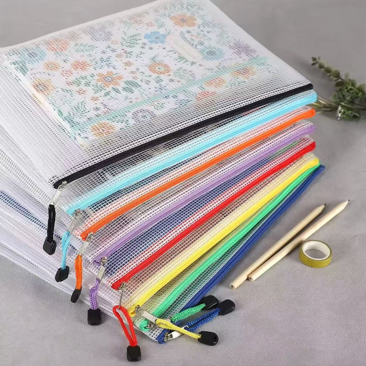 TEMU 24pcs Mesh Zipper Pouches, A4/letter Size Waterproof Zipper Bags, 8 Colors, Multipurpose Plastic Document Pouch For School Supplies, Office