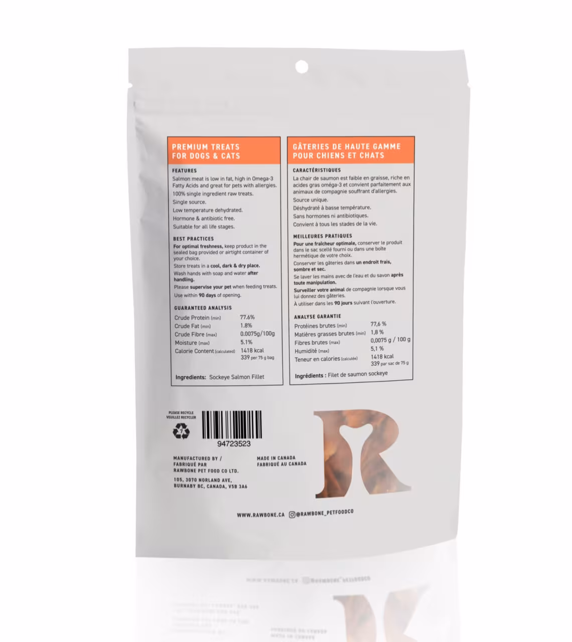 rawbone salmon 65g dehydrated wild hormone free salmon for dogs cats Product details 2