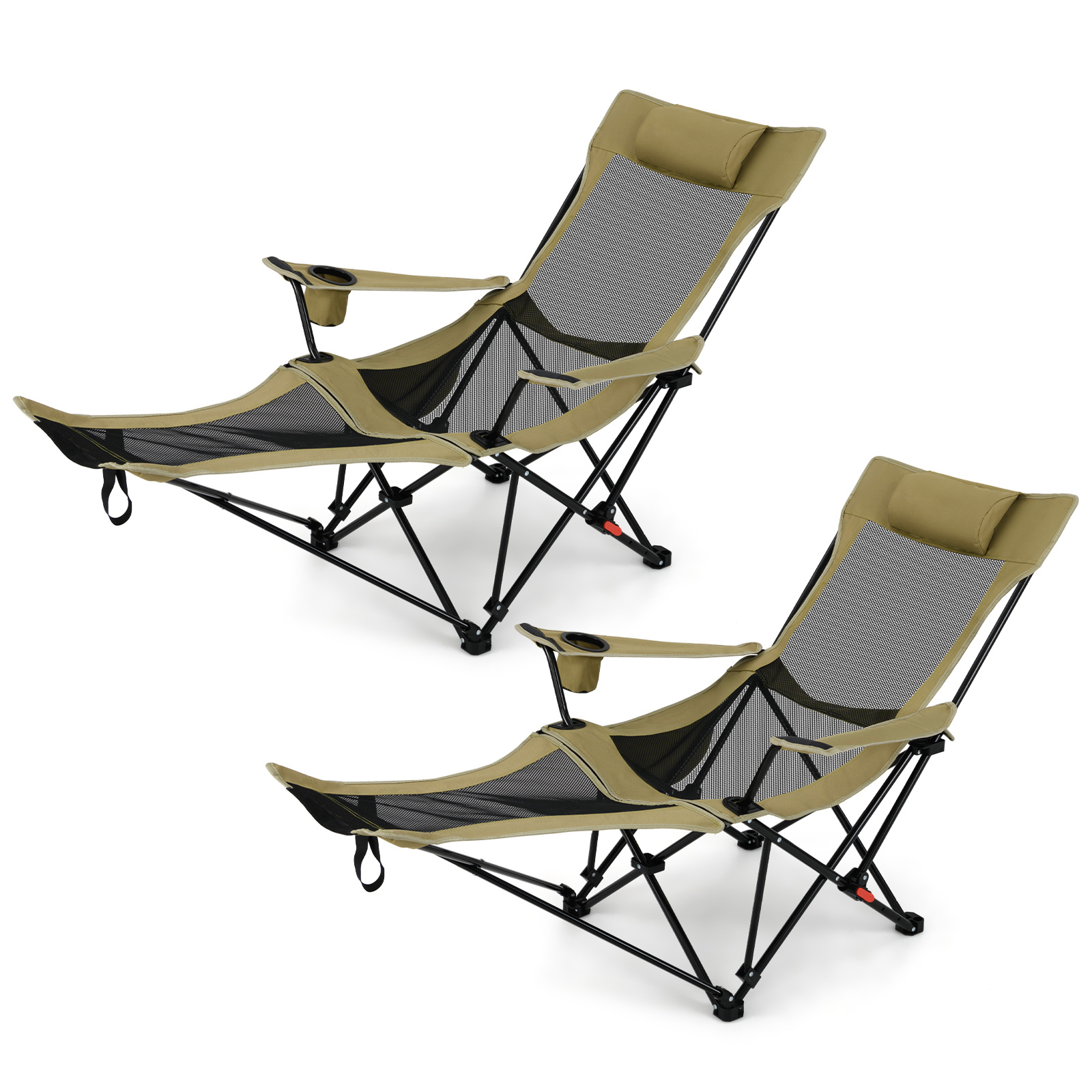 TEMU Chaise longue de camping avec -pieds amovible, chaise de plage pliante avec à 4 positions, sac de transport, oreiller amovible, porte-gobelet,