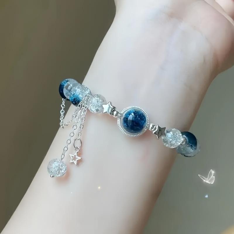   charm blue bead bracelet handmade adjustable design perfect cute   fashionable daily accessory valentines day exquisite gift