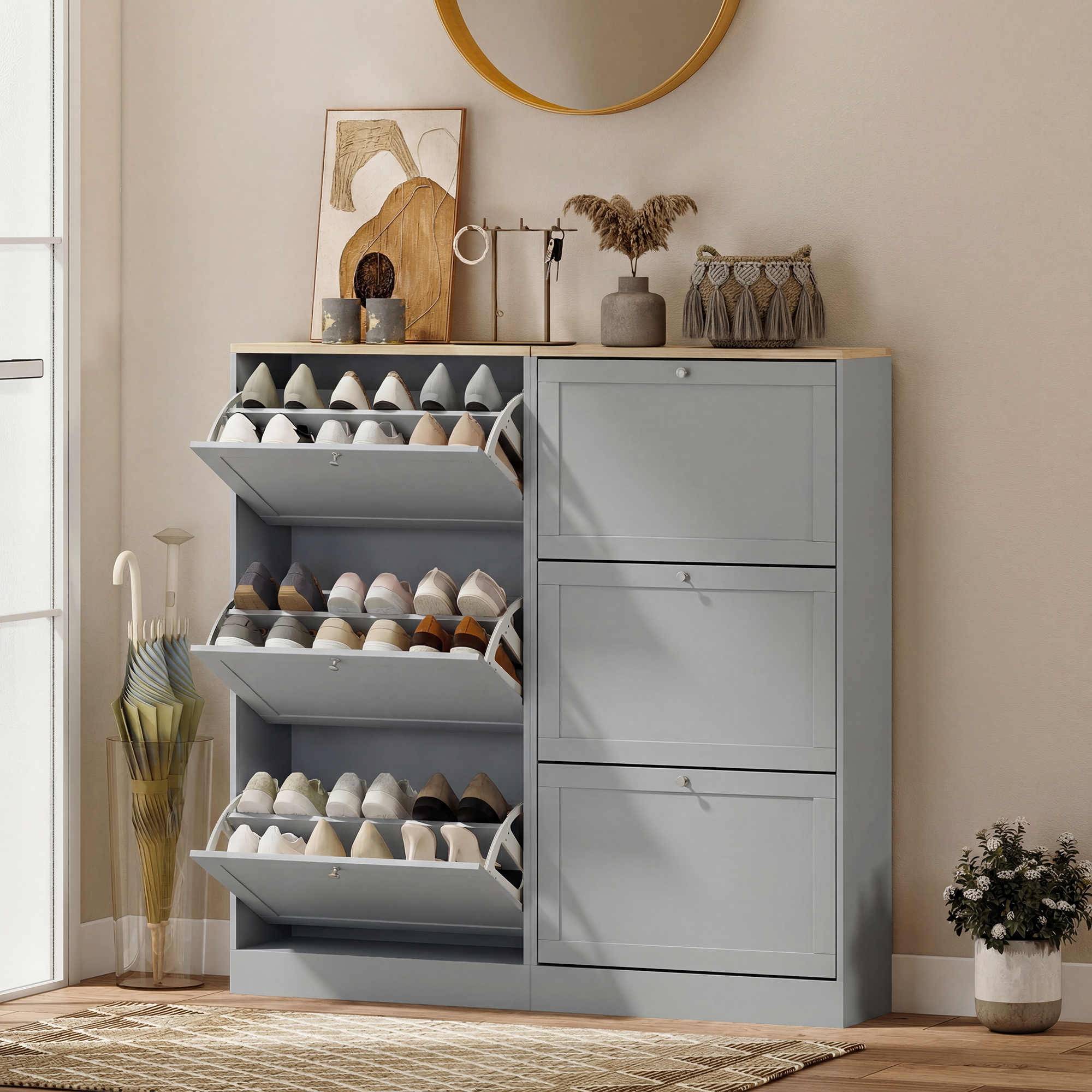 TEMU Meuble à chaussures étroit avec 3 tiroirs à charnière et étagères réglables, unité de rangement de chaussures d'entrée pour 18 paires de