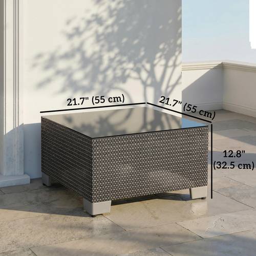 21 7 square patio table small outdoor patio coffee side end table with tempered glass frame and modern texteline fabric for balcony garden black