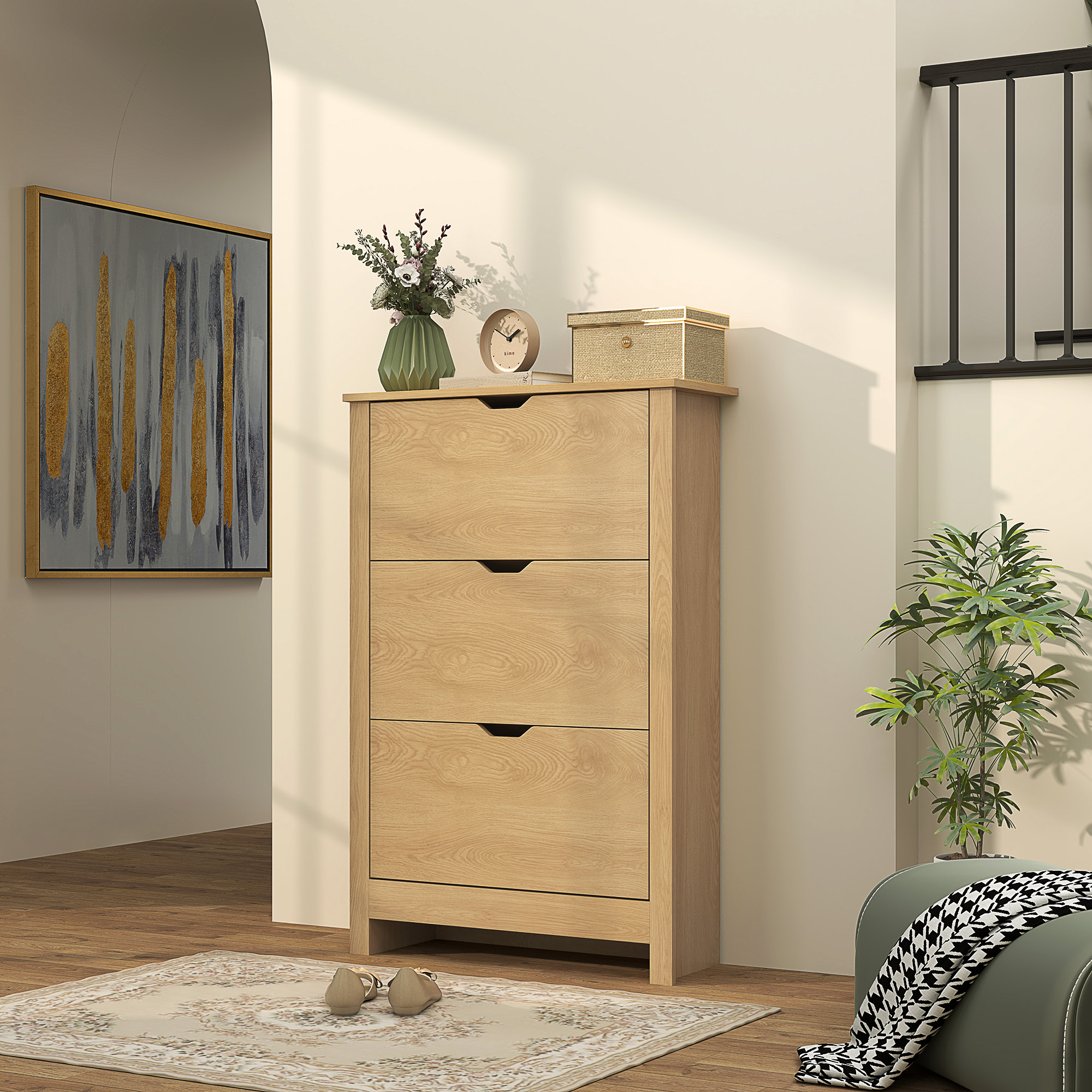 TEMU Narrow Shoe Cabinet, Space Saving Shoe Storage Cabinet With 3 Flip Drawers And Adjustable Shelves For 18 Pairs Of Shoes For Hallway Entryway And
