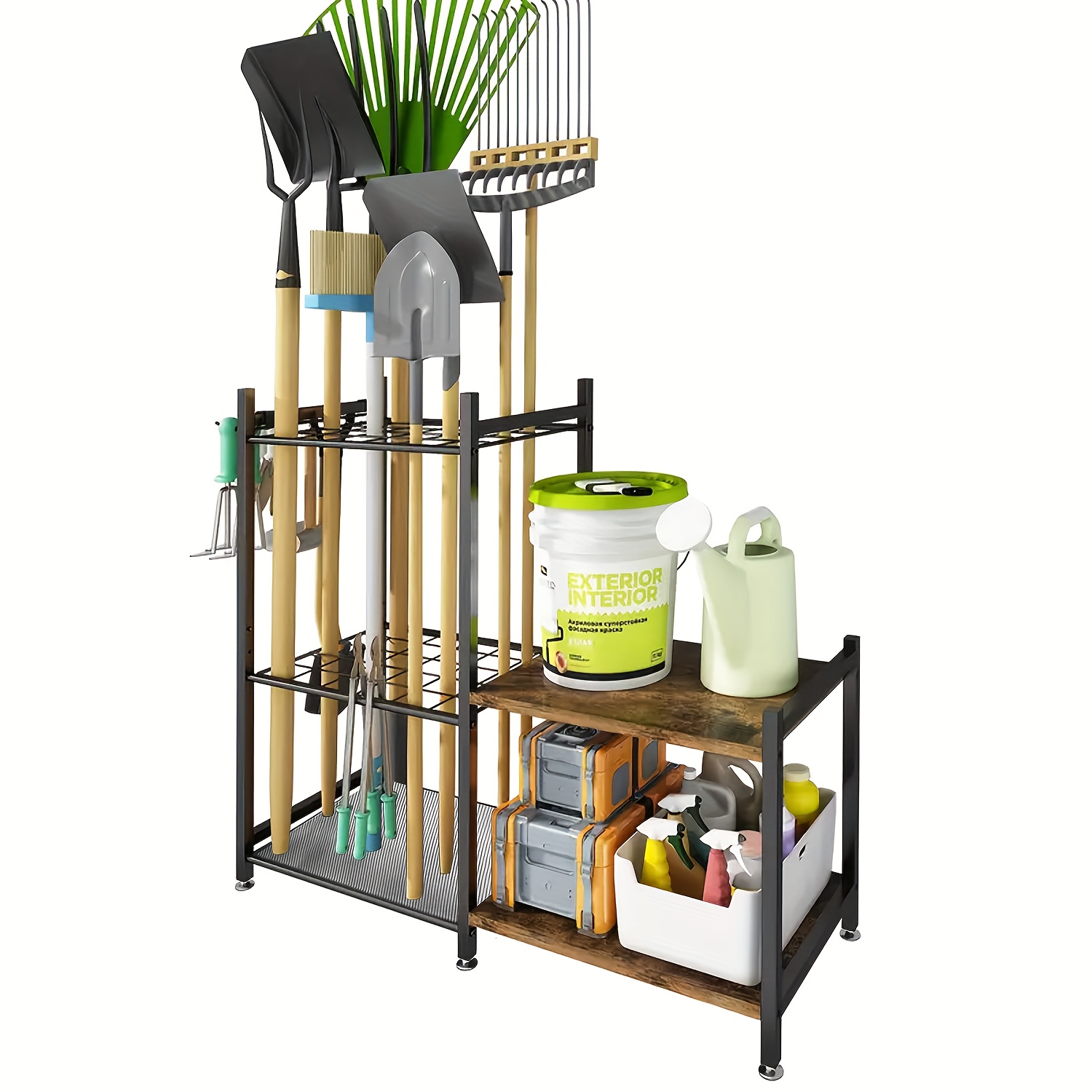 TEMU Support de rangement pour outils de garage en métal robuste, porte-outils multifonctionnel à long manche, organisateur pour balai de jardin et