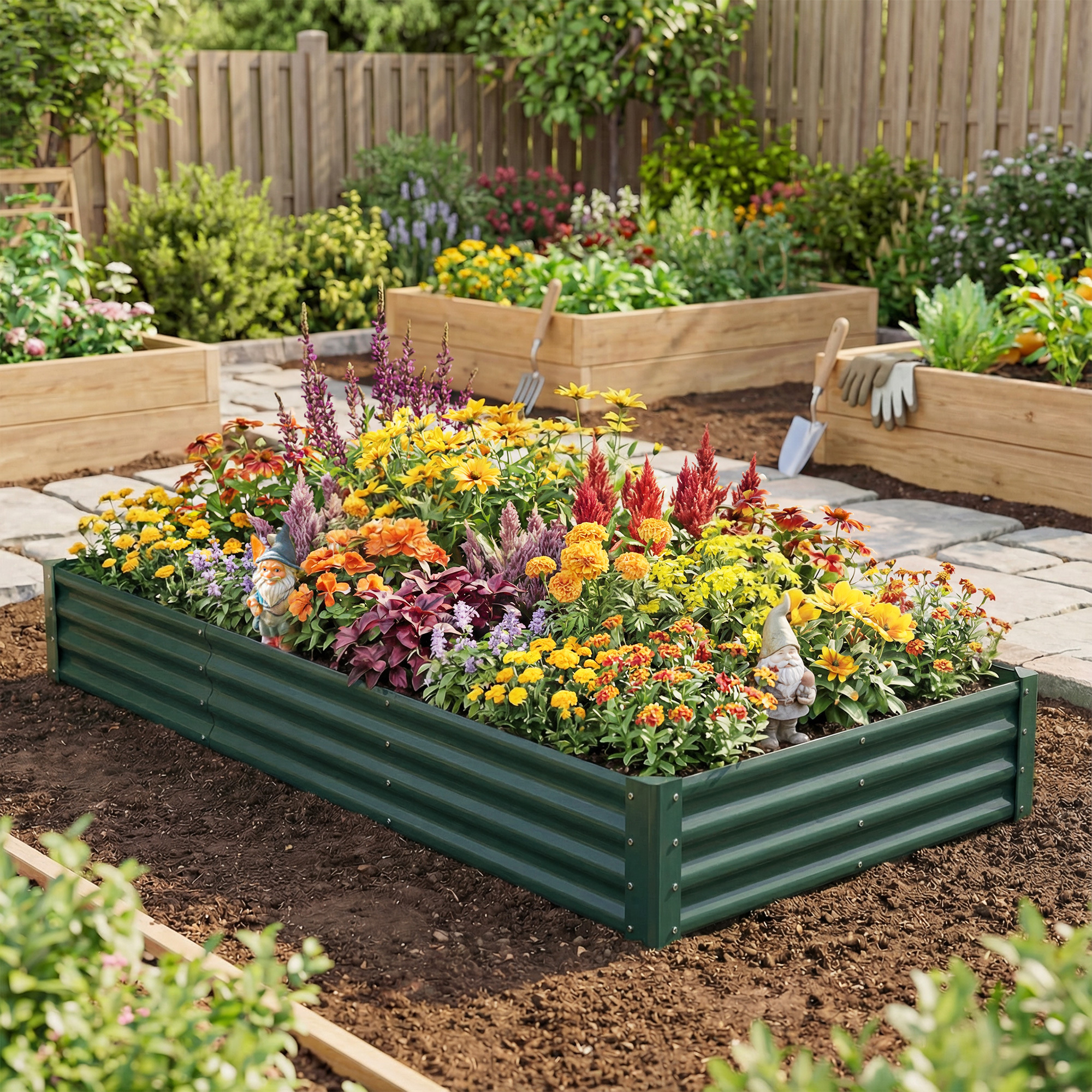 TEMU Galvanized Raised Garden Bed, X 1 Ft Rectangular Planter Box, Reinforced Outdoor Raised Bed With Open Bottom For Vegetables, Flowers, Herbs,