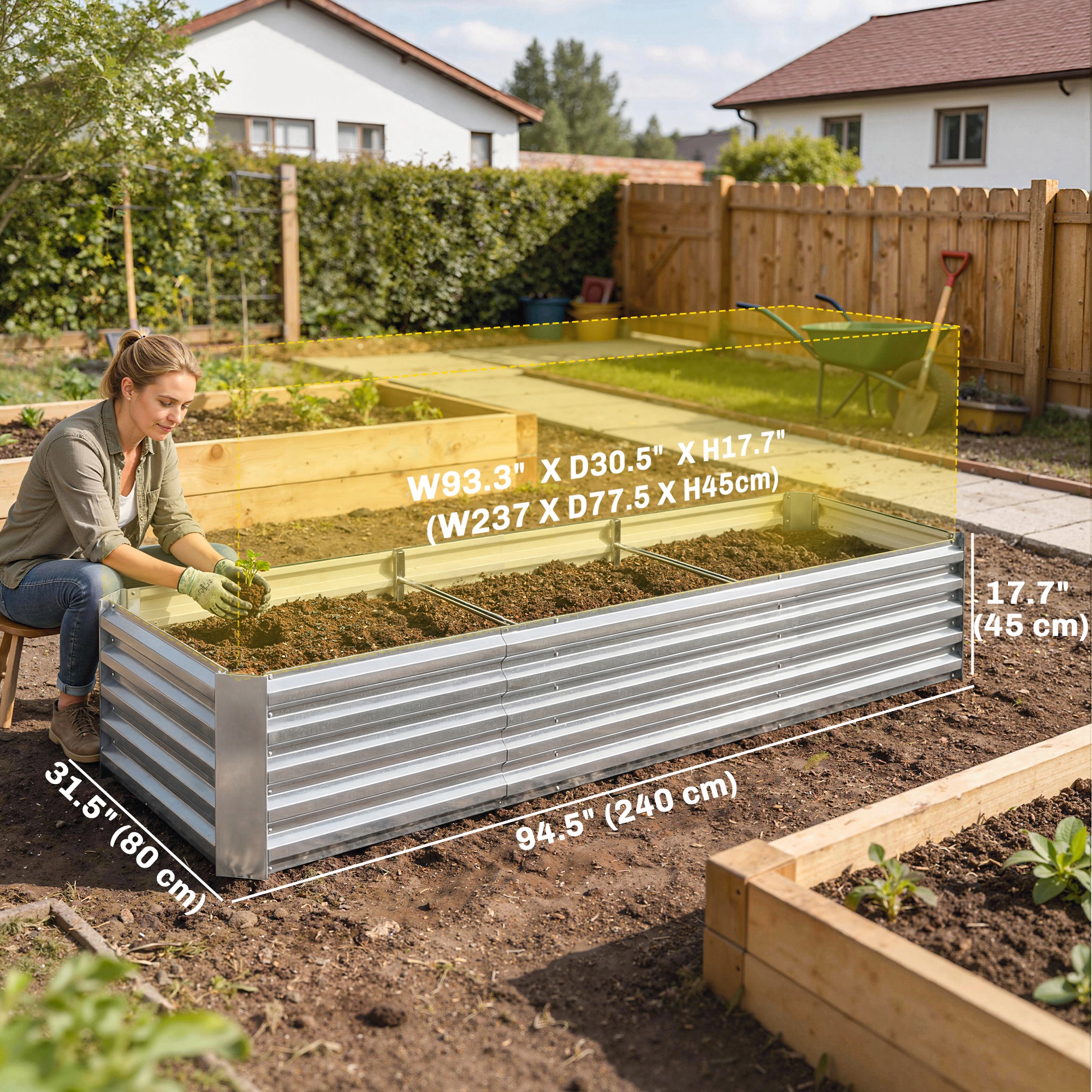 galvanized raised garden bed 8 x 2 6 x 1 5ft rectangular planter box reinforced outdoor raised bed with open   for vegetables flowers herbs silver