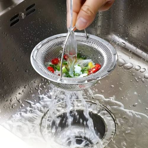 1pc stainless steel sink strainer with handle mesh drain filter for kitchen bathroom sinks anti clogging food catcher fruit vegetable drainer