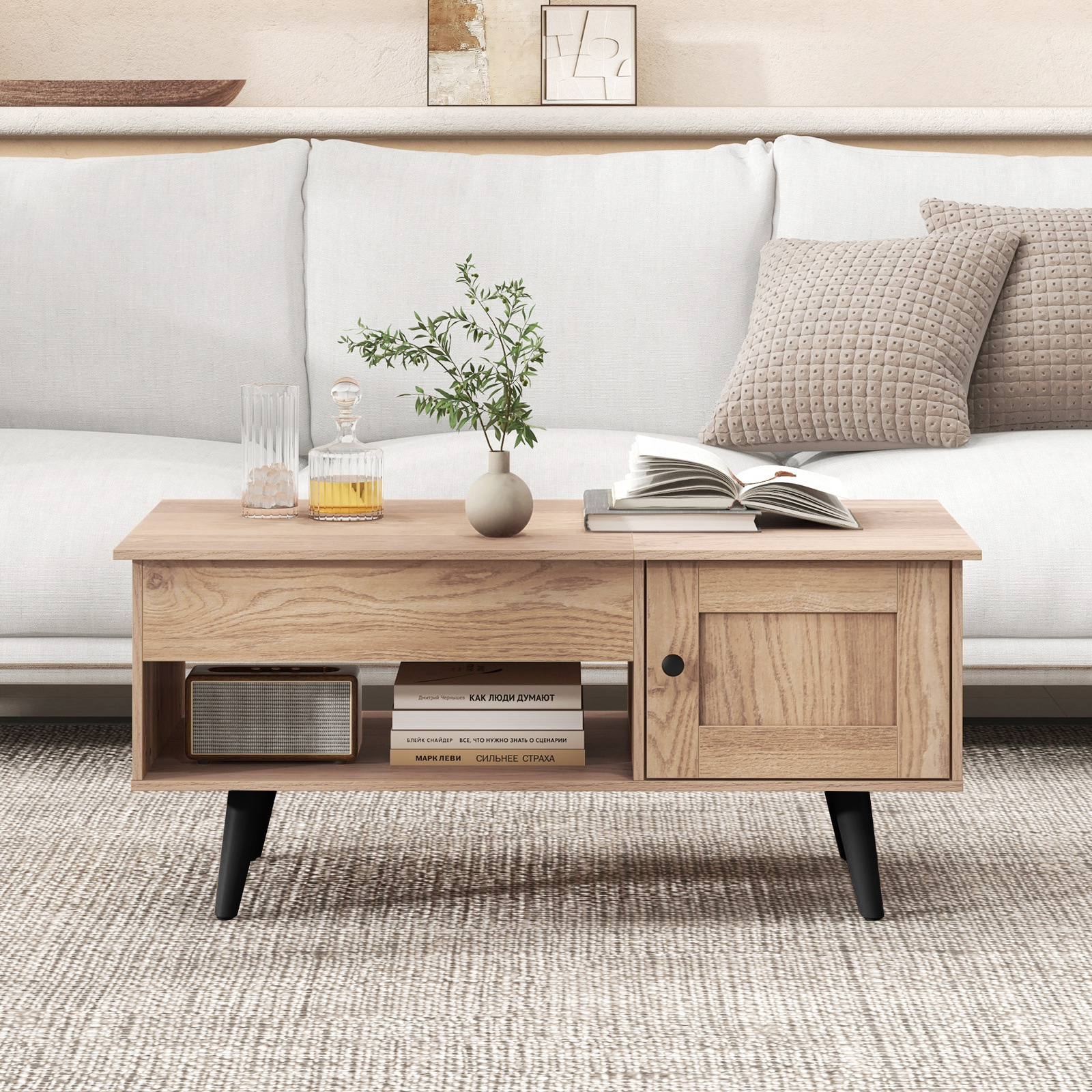 TEMU Table basse à de 40" avec rangement, table de salon avec compartiment , et étagère ouverte, table basse à centre à rabat, table basse à tirage ,