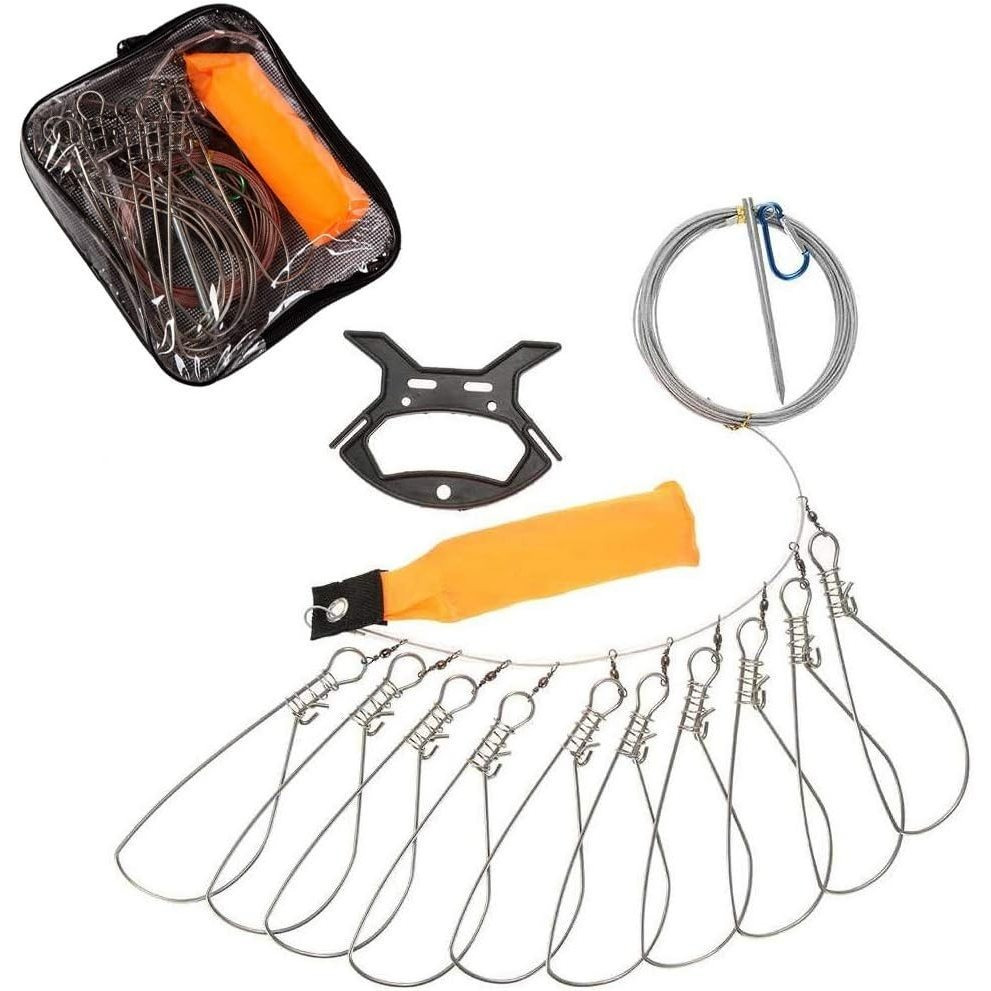 TEMU Portable Fish Stringer Kit With Stainless Steel Large Buckle Lock - Includes 10 Snaps, Float, Plastic Handle & Carry Bag - Durable Fishing Gear