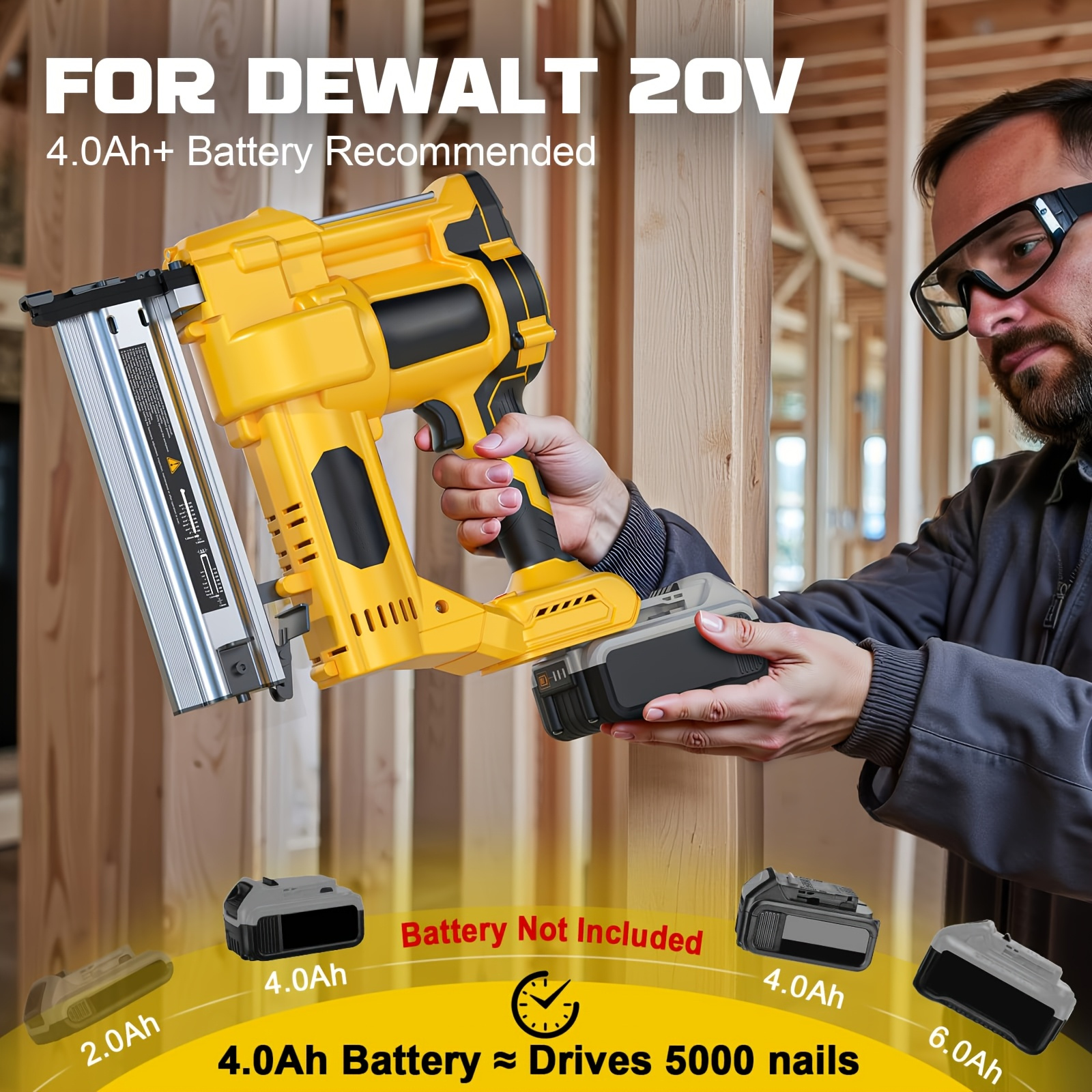 TEMU Cordless Nail Gun, Air Pump Nail Gun, For 20v Battery (battery Not Required), Suitable For F10, F20, F30, F40, F50/k10, K20, K30, K40 Nail , To