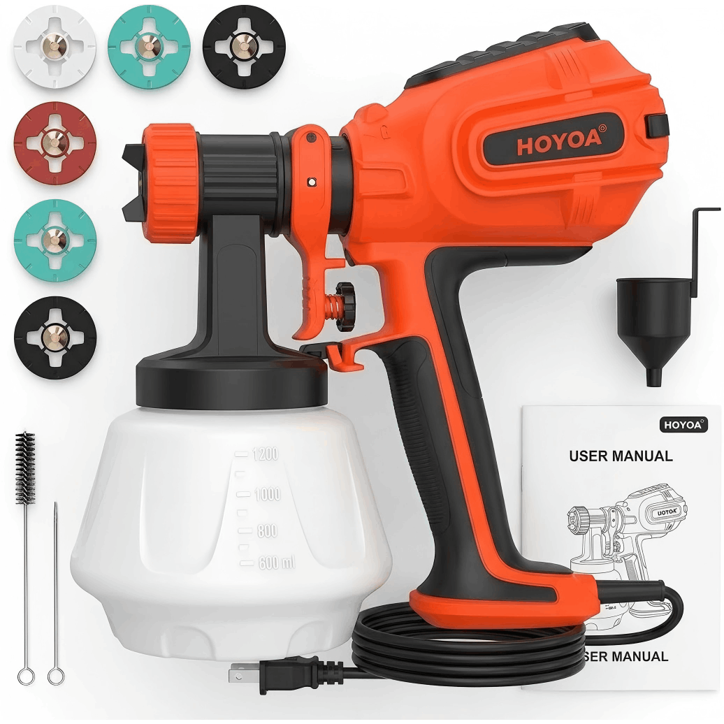 TEMU 800w Electric Machine Tools, Spray Paint Gun Hvlp Spray Gun With1200ml Container, 5pcs Filter Paper, 6 Copper Nozzles And 3 Patterns For House