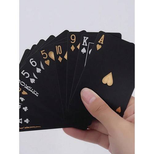 a waterproof and flexible deck of playing cards with a box featuring a cool design parties games gifts and celebrations black playing cards gifts black playing cards