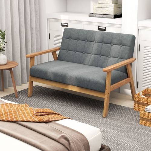 msw furniture modern 2 seat loveseat sofa tufted backrest compact accent couch with padded seat and armrests small sofa for living room bedroom office grey 114 x 72 x 77 cm