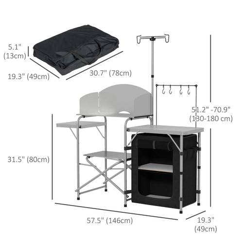 folding camping kitchen with storage organizer portable camping table aluminum camp with windshield light stand carrying bag for bbq rv picnic silver